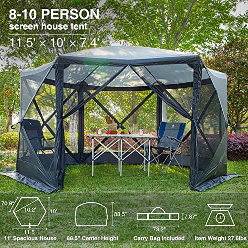 EVER ADVANCED Pop Up Gazebo Screen House Tent for Camping 11.5 ft for 8-10 Person Instant Canopy Shelter with Netting Portable for Outdoor, Backyard