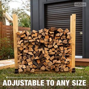 Tidyboss Outdoor Firewood Log Storage Rack | 2x4 Bracket kit | Adjustable to Any Length with Seal Strip, Gloves, Steel Plates and Screws (Dark Brown)