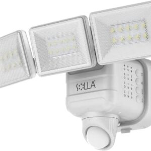 SOLLA Battery Powered LED Flood Light Outdoor, Wireless Motion Sensor Security Lights, 5000K, IP65 Waterproof, Flood Light Battery Operated, 3 Head Motion Detector Light for Garage,Yard, Porch