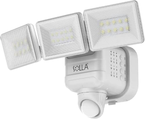 SOLLA Battery Powered LED Flood Light Outdoor, Wireless Motion Sensor Security Lights, 5000K, IP65 Waterproof, Flood Light Battery Operated, 3 Head Motion Detector Light for Garage,Yard, Porch