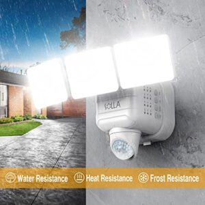 SOLLA Battery Powered LED Flood Light Outdoor, Wireless Motion Sensor Security Lights, 5000K, IP65 Waterproof, Flood Light Battery Operated, 3 Head Motion Detector Light for Garage,Yard, Porch