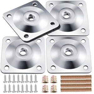 leg mounting plates, 4 sets furniture leg attachment plates, 5/16"(m8) industrial grade flat mounting t-plates with hanger bolts, screws, strengthen weak furniture repair damaged sofa couch seat