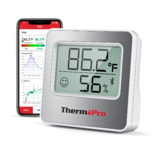 thermopro tp357 digital hygrometer indoor thermometer of 260ft, bluetooth humidity meter with smart app, room humidity gauge with humidity sensor
