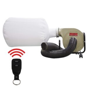 bucktool 1hp 6.5amp wall-mount dust collector with remote control and 2-micron dust filter bag 550cfm air flow dc30a-1
