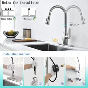 GERIGEMT Faucets for Kitchen Sinks,Kitchen Faucet with Pull Down Sprayer High Arc Kitchen Sink Faucet Stainless Steel Brushed Nickel with 10 Inch Deck Plate,with cUPC Water Supply Lines.