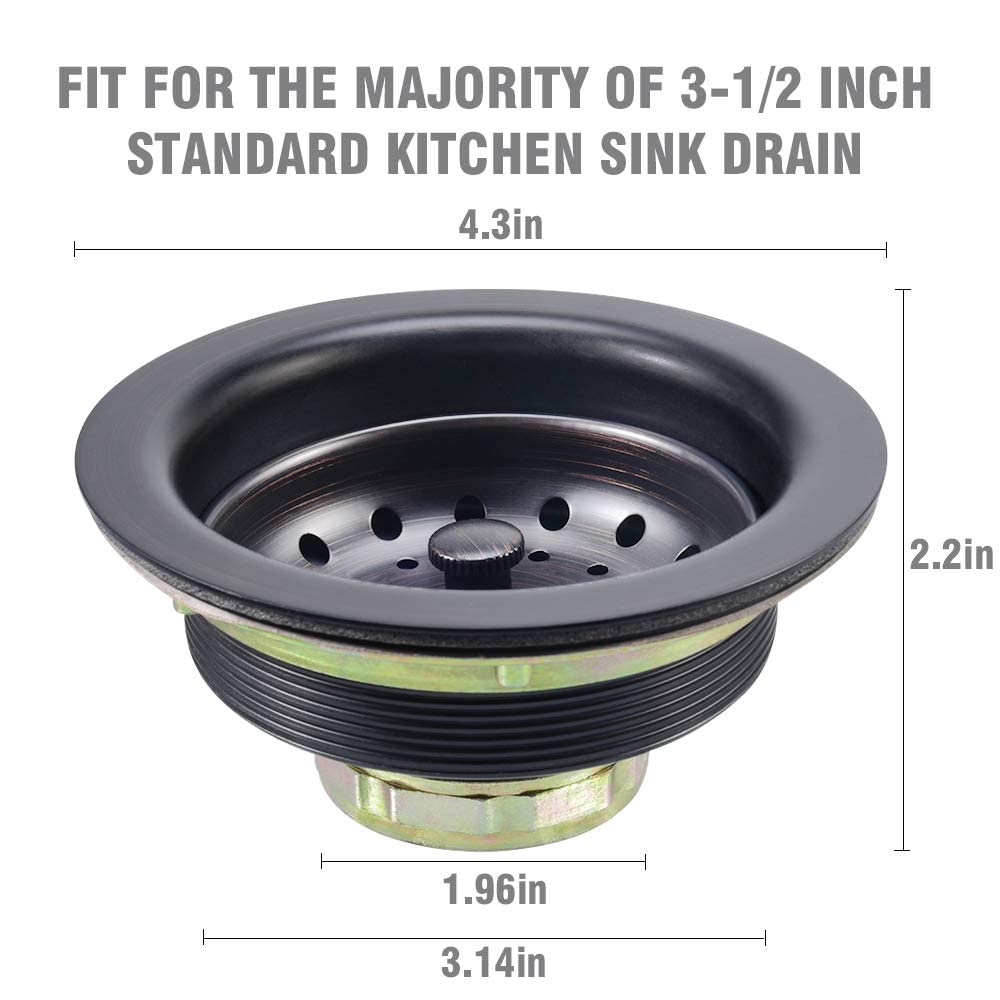 3-1/2 Inch Kitchen Sink Drain Assembly ORB Sink Drain Strainer with Stainless Steel Strainer Basket and Drain Stopper Replacement for Standard Kitchen Sink Drain, Oil Rubbed Bronze1