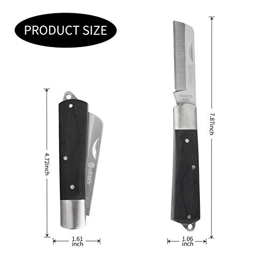 Linsen-outdoor Black Handle Pruning Knife,Grafting Knife, Stainless Steel Garden Budding Knife, Folding Pocket Knife for Grafting Multi Cutting Tool, Weed Bushes Branches Mushroom Diggig Knife