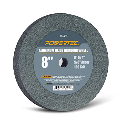 POWERTEC 15523 Bench and Pedestal Grinding Wheels, 8 Inch x 1 Inch, 5/8 Arbor, 150 Grit, Aluminum Oxide Bench Grinder Wheel for Bench Grinder, 1 Pack