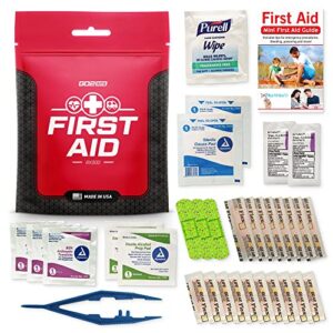 go2kits 34 piece first aid kit featuring assorted bandages, wipes and first aid basics in compact reusable kits for home, office & travel (1 pack)
