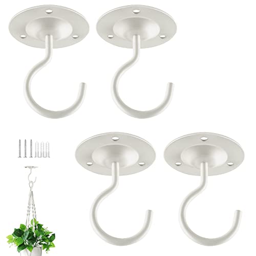 BOLITE Ceiling Hooks for Hanging Plants, Wall Mount Metal Hangers for Bird Feeders, Plants, Lanterns, String Lights, Wind Chimes, Indoor and Outdoor Decorations, Retro White, 4 Pack