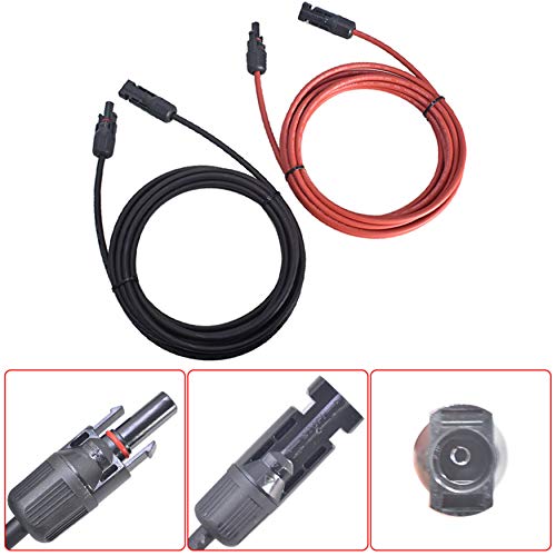 WFLNHB 20FT 12AWG Black + Red 12 Gauge Solar Panel Extension Cable Wire with Female and Male Connector Solar Connector