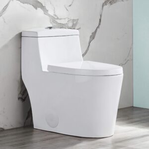 deervalley dv-1f52636 prism modern comfortable seat height dual flush elongated one-piece toilet with soft closing seat, high-efficiency supply, luxury white contemporary ceramic (white)