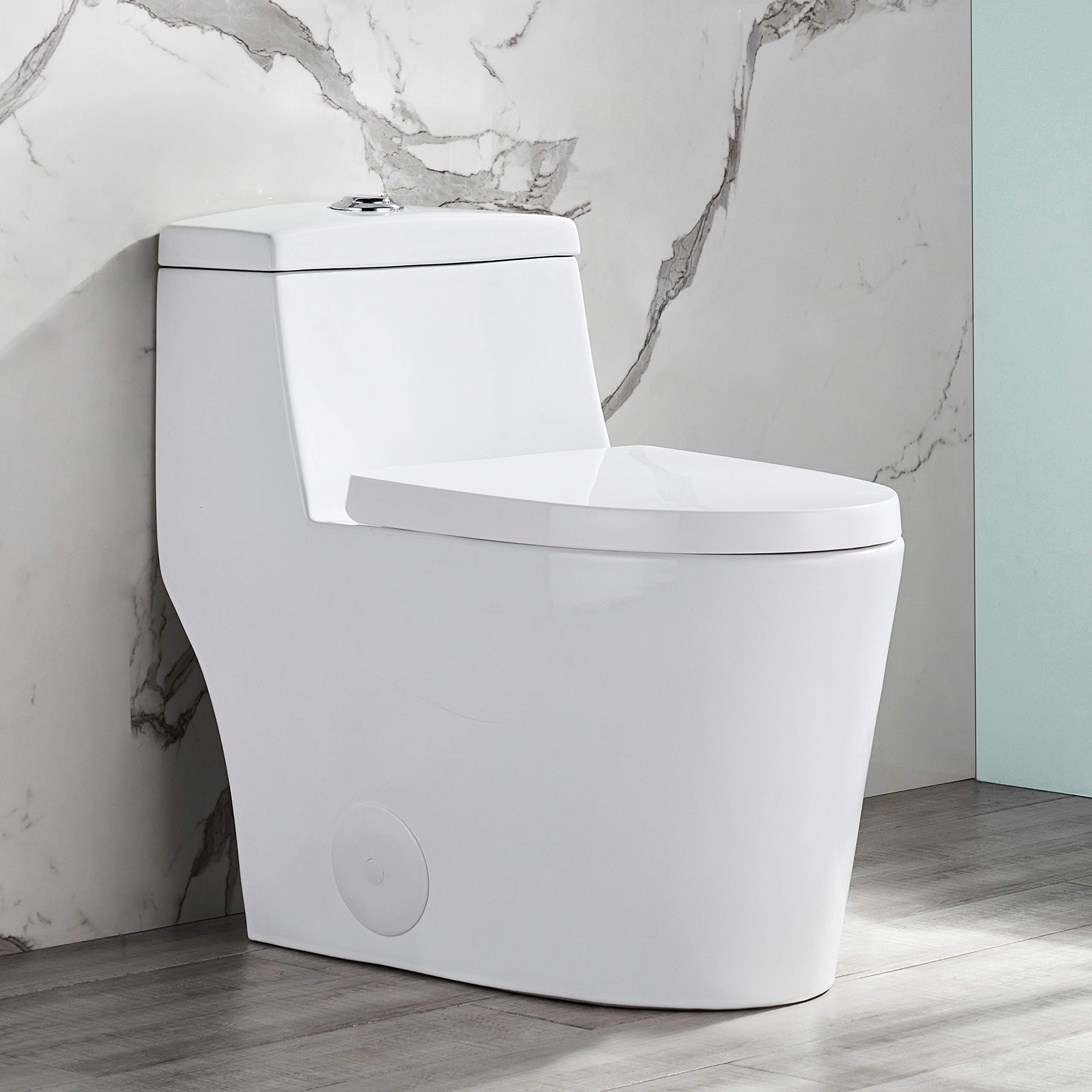 DeerValley DV-1F52636 Prism Modern Comfortable Seat Height Dual Flush Elongated One-Piece Toilet with Soft Closing Seat, High-Efficiency Supply, Luxury White Contemporary Ceramic (White)