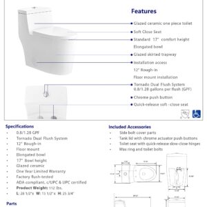 DeerValley DV-1F52636 Prism Modern Comfortable Seat Height Dual Flush Elongated One-Piece Toilet with Soft Closing Seat, High-Efficiency Supply, Luxury White Contemporary Ceramic (White)