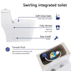 DeerValley DV-1F52636 Prism Modern Comfortable Seat Height Dual Flush Elongated One-Piece Toilet with Soft Closing Seat, High-Efficiency Supply, Luxury White Contemporary Ceramic (White)