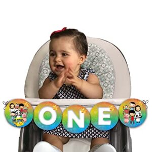 Little Baby Bum High Chair Banner - ONE - Cardstock Cover 80lb - Comes with Ribbon for Hanging - 25in approx length (Rainbow)