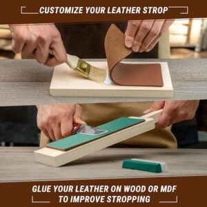 BeaverCraft Leather Strop Kit for Knife Sharpening Carving Knife Strop with Green-Gray & White Polishing Compound - Leather Sharpening Strop 2-sided 3 x 8 IN, Leather Honing Strop Block LS2P11