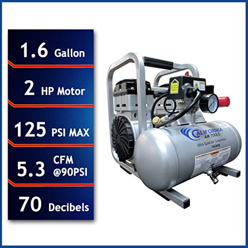 California Air Tools 1620S Ultra Quiet & Oil-Free 2.0 Hp, 1.6 Gal. Steel Tank Air Compressor