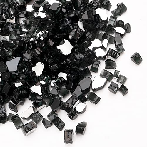 Future Way 20lbs Fire Pit Glass, 1/2 Inch Reflective Fire Glass for Fire Pit, Fire Table, Gas Fireplace, Decorative Glass Rocks, Black