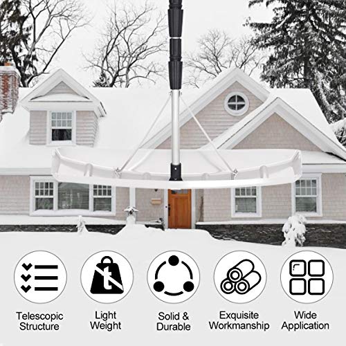 S AFSTAR Aluminum Roof Rake, 6.5’-21’ Telescoping Snow Roof Rake w/ 6’’ x 25’’Blade & Twist-N-Lock, Lightweight Snow Rake for House Proof, Debris, Leaves, Branches, Snow Removal