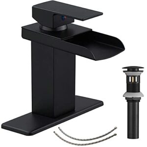 black faucet bathroom, bathfinesse matte black bathroom sink faucet with pop-up drain and 2 supply hoses, stainless steel lead-free faucet for bathroom sink basin vanity