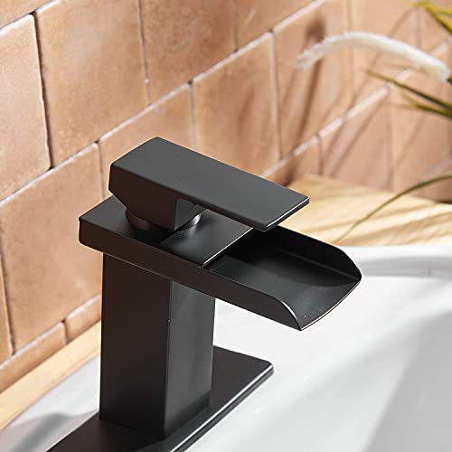 Black Faucet Bathroom, Bathfinesse Matte Black Bathroom Sink Faucet with Pop-up Drain and 2 Supply Hoses, Stainless Steel Lead-Free Faucet for Bathroom Sink Basin Vanity