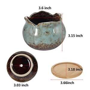 Laerjin Succulent Pots, 4 Inch Ceramic Plant Pots and Drainage Hole with Bamboo Tray, Colorful Flower Planter Pot, Pack of 6 (Plants Not Included)