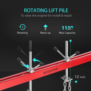 SPECSTAR 1100 Lbs Engine Support Bar Transverse Hoist for Motor Transmission with 2 Points Lift Holder and Dual Hooks