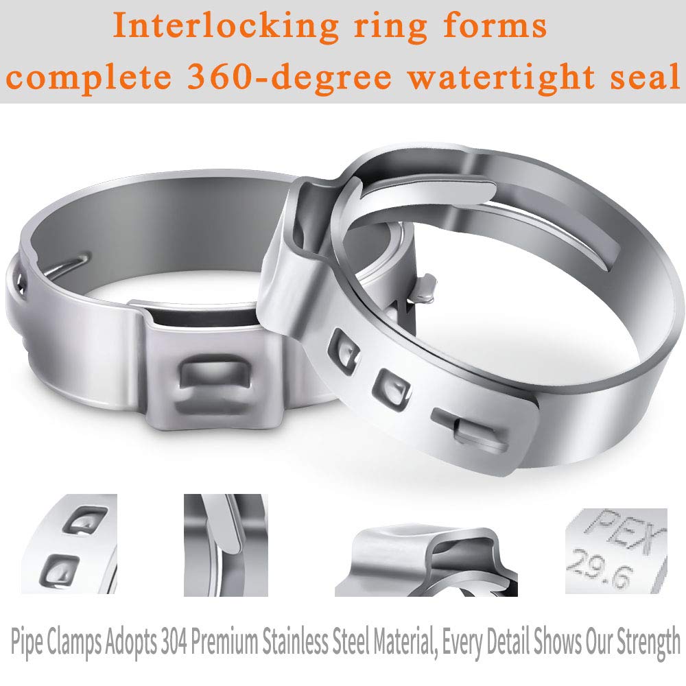 100PCS 3/4 Inch PEX Cinch Clamps Rings, 304 Stainless Steel PEX Fitting Clamps Pinch Clamps Ring Pex Crimp Rings for PEX Tubing Pipe Fitting Connections (Silver -3/4inch(100PCS))