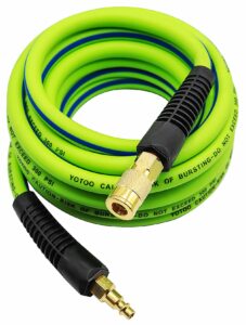 yotoo hybrid air hose 3/8-inch by 25-feet 300 psi heavy duty, lightweight, kink resistant, all-weather flexibility with 1/4-inch industrial quick coupler fittings, bend restrictors, green+blue