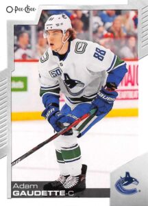 2020-21 o-pee-chee #218 adam gaudette vancouver canucks nhl hockey trading card