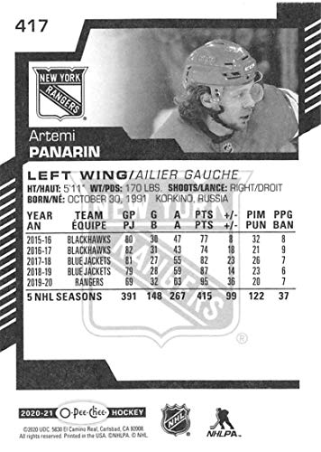 2020-21 O-Pee-Chee #417 Artemi Panarin New York Rangers NHL Hockey Trading Card