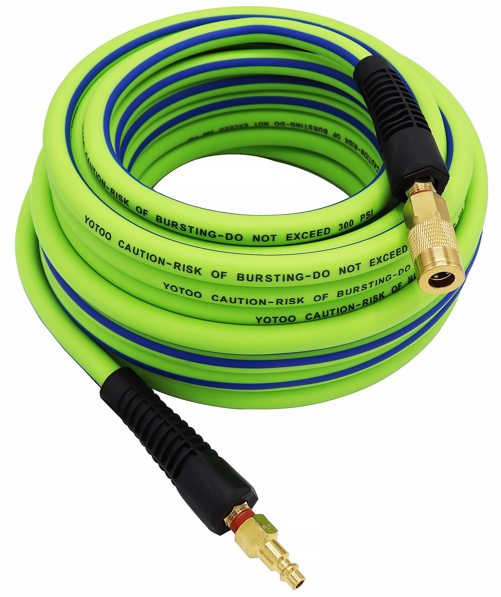 YOTOO Air Hose 3/8 in x 50 ft, Heavy Duty Hybrid Air Compressor Hose, Flexible, Lightweight, Kink Resistant with 1/4" Industrial Quick Coupler Fittings, Bend Restrictors, Green+Blue