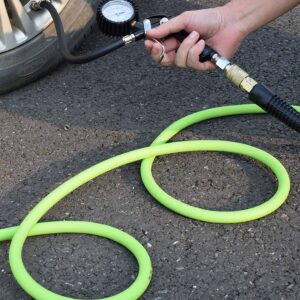 YOTOO Air Hose 3/8 in x 50 ft, Heavy Duty Hybrid Air Compressor Hose, Flexible, Lightweight, Kink Resistant with 1/4" Industrial Quick Coupler Fittings, Bend Restrictors, Green+Blue