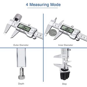 Digital Caliper Micrometer, REEXBON 6 Inch Caliper Measuring Tool, Inch/mm/Fractions Conversion, Stainless Steel Precise Vernier Calipers with Extra-Large LCD Screen