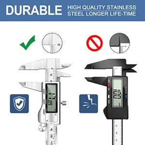 Digital Caliper Micrometer, REEXBON 6 Inch Caliper Measuring Tool, Inch/mm/Fractions Conversion, Stainless Steel Precise Vernier Calipers with Extra-Large LCD Screen