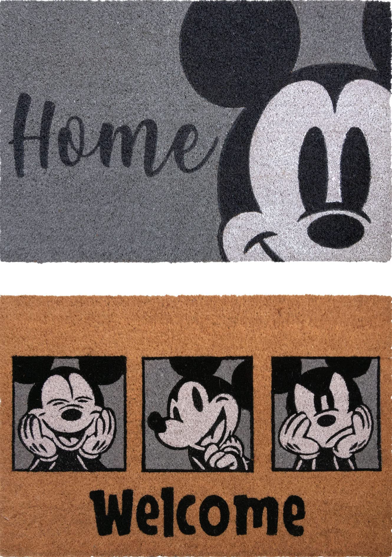 Gertmenian Mickey Mouse Coir Front Door Mat (2-Pack) for Home Entrance Retro Welcome Mat Disney Home Decor 20" x 34" Each, Orange Gray Welcome Home, 47318