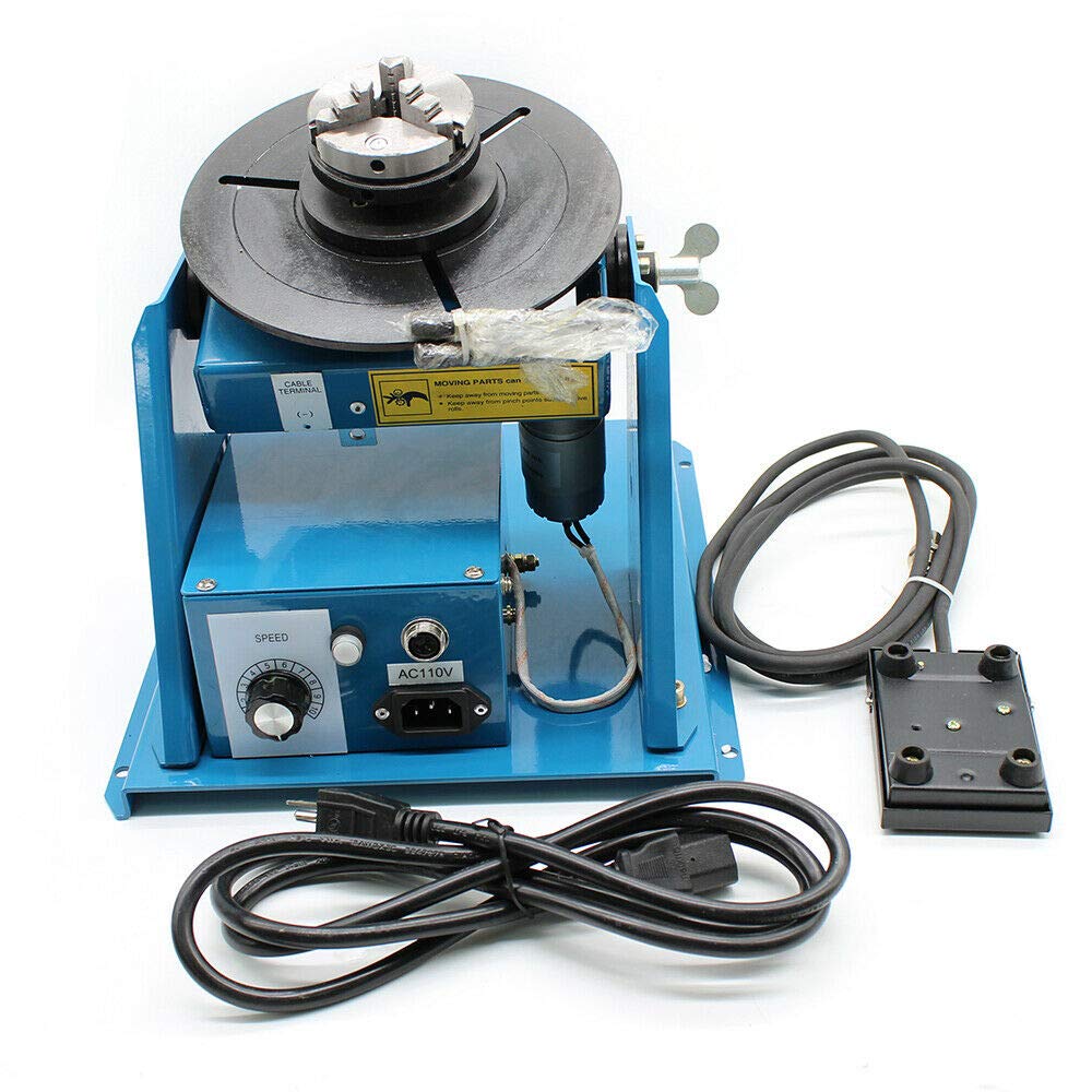 DENESTUS Rotary Welding Positioner Turntable Table with Foot Pedal 0 to 90º Welding Positioner Turntable Table 2.5" 3 Jaw Lathe Chuck 2 to10r per Min Portable Welder Mini Table Machine