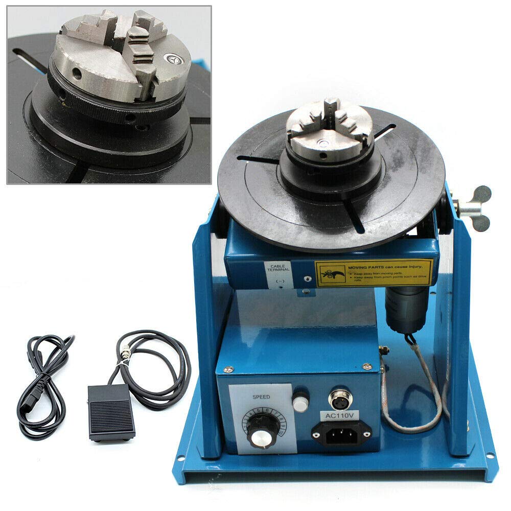 DENESTUS Rotary Welding Positioner Turntable Table with Foot Pedal 0 to 90º Welding Positioner Turntable Table 2.5" 3 Jaw Lathe Chuck 2 to10r per Min Portable Welder Mini Table Machine