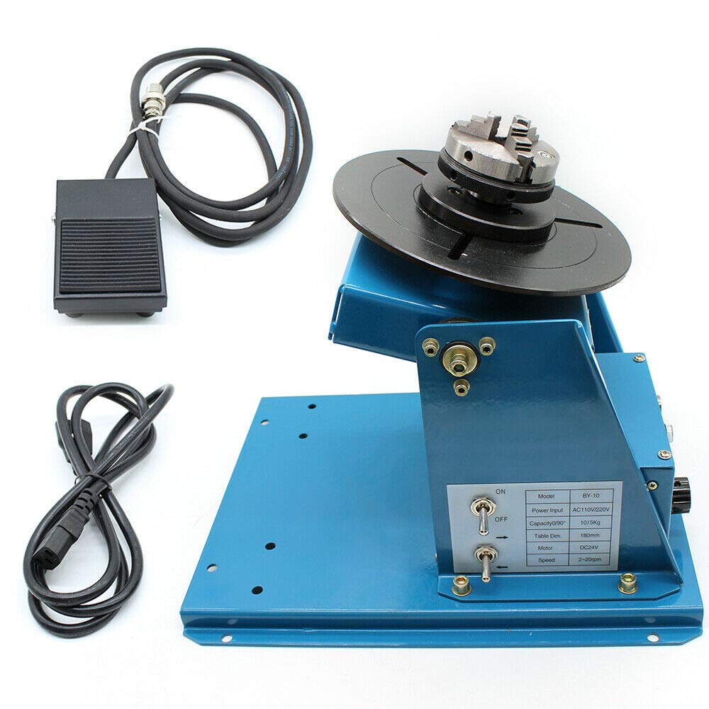 DENESTUS Rotary Welding Positioner Turntable Table with Foot Pedal 0 to 90º Welding Positioner Turntable Table 2.5" 3 Jaw Lathe Chuck 2 to10r per Min Portable Welder Mini Table Machine