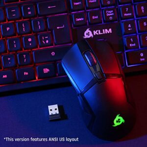 KLIM Tandem Wireless Gaming Keyboard & Mouse Combo - New 2024 - Slim Durable Ergonomic - Light up Keyboard and Mouse Wireless - Long-Lasting Built-in Battery with Energy-Saving