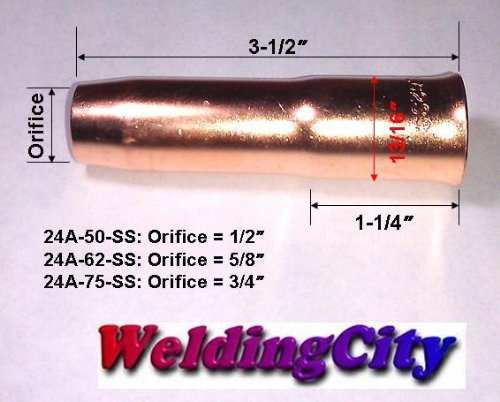 WeldingCity 2-pk Gas Nozzle 24A-50-SS (Short-Stop) 1/2" for MIG Welding Gun Tweco Professional #3/#4 and Lincoln 300-450 (Pack of 2 Nozzles)