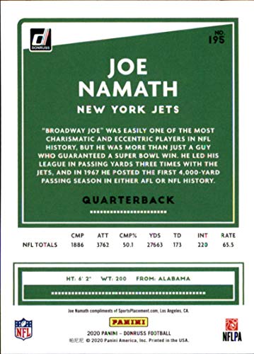 2020 Donruss #195 Joe Namath New York Jets NFL Football Card NM-MT