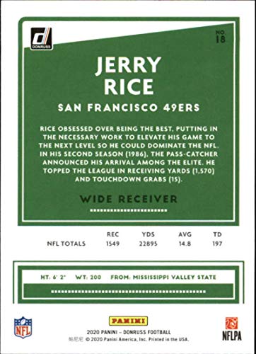 2020 Donruss #18 Jerry Rice San Francisco 49ers NFL Football Card NM-MT