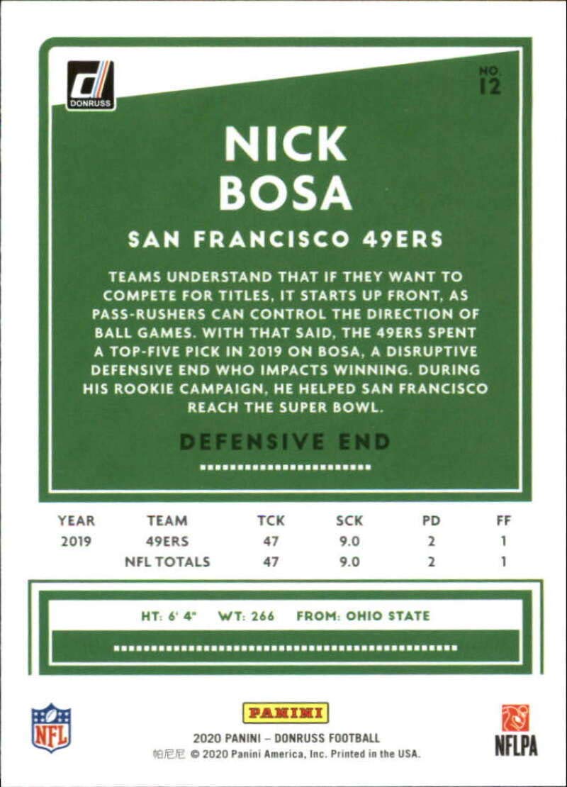 2020 Donruss #12 Nick Bosa San Francisco 49ers NFL Football Card NM-MT