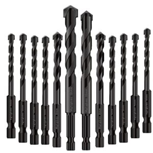 12pcs black masonry drill bits set, mgtgbao ceramic tile drill bits carbide tip for glass, brick, tile, concrete, plastic and wood with size 4mm,5mm,6mm,8mm,10mm,12mm