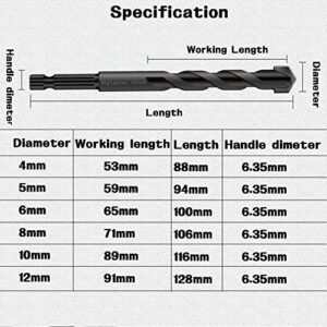 12pcs Black Masonry Drill Bits Set, Mgtgbao Ceramic Tile Drill Bits Carbide Tip for Glass, Brick, Tile, Concrete, Plastic and Wood with Size 4mm,5mm,6mm,8mm,10mm,12mm