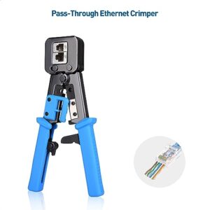 Cable Matters Modular RJ45 Crimp Tool for Pass-Through Connectors (Pass-Through Ethernet Crimper) with Built-in Wire Cutter and Stripper - 10-Pack Pass-Through Cat6 RJ45 Connectors Included