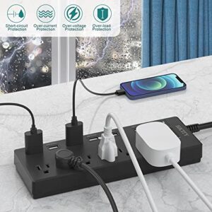 Power Strip, HICITY Surge Protector with 6 AC Outlets and 6 USB Ports, Wall Mountable Flat Plug Extension Cord, 1625W/13A, Widely Spaced Outlet for Home, Office, Hotel (6ft, Black)