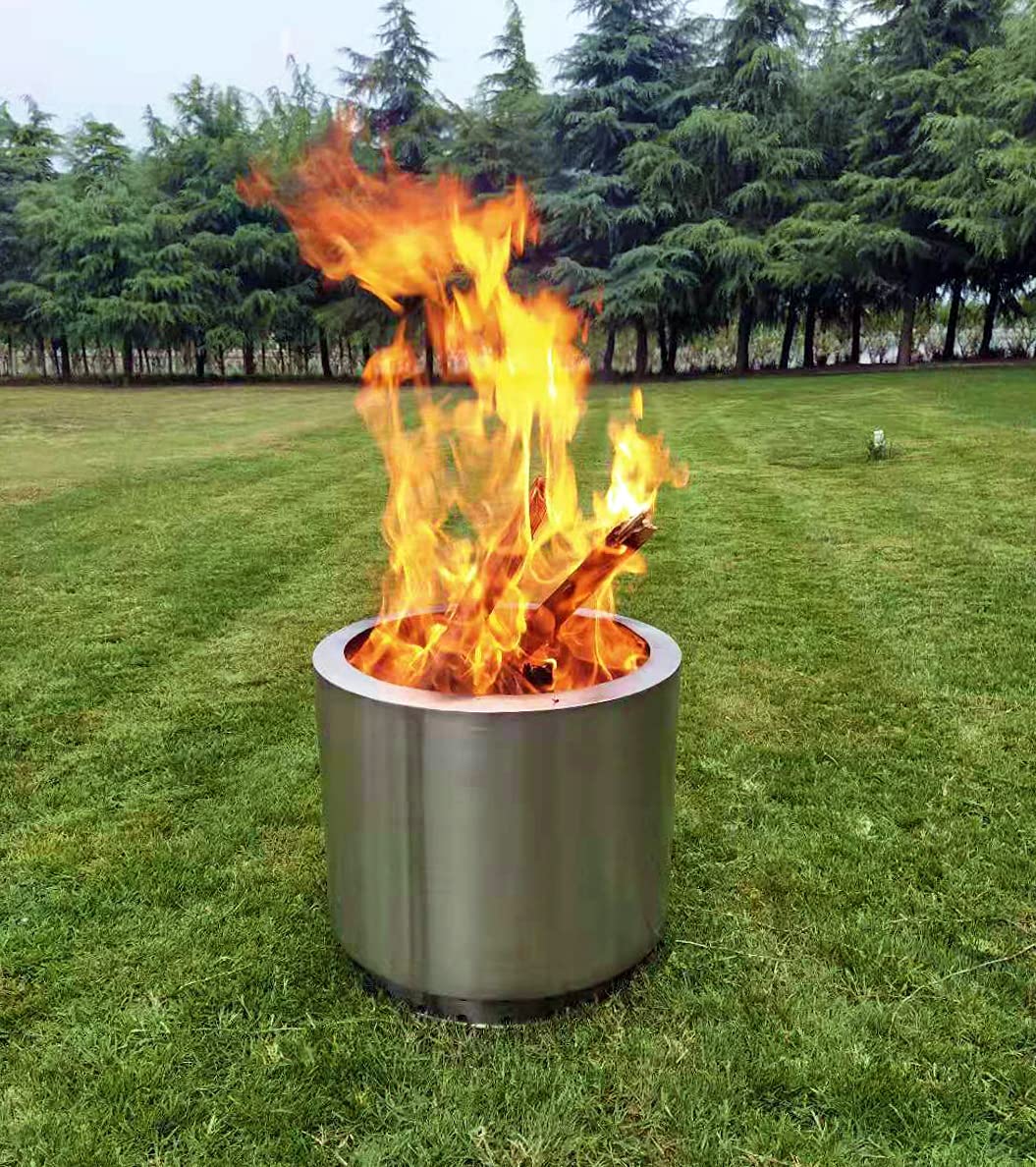 Hi Flame 20.5inch Bonfire Fire Pit Smokeless Stainless Steel Outdoor Firepit Backyard Natural Wood Burning Firebowl No Gas or Propane Required (Large)